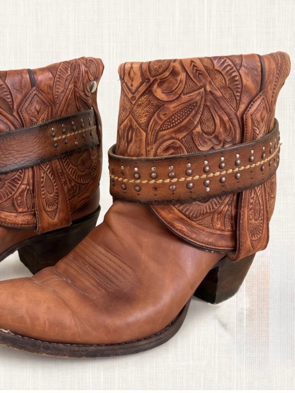 Kemo Sabe Vintage Custom Tooled Leather Cowboy Boots Harness Ankle Booties 9